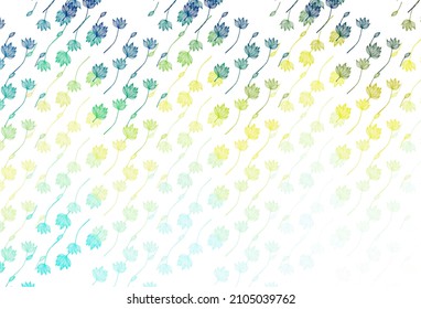 Hellblaue, gelbe Vektorgrafik-Vorlage. Farbige Illustration im Doodle-Stil mit Blättern. Neue Vorlage für Ihr Markenbuch.