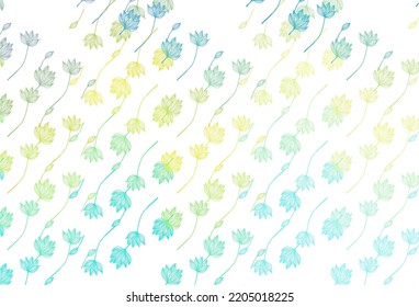 Light Blue, Yellow vector sketch texture. A vague abstract illustration with leaves in doodles style. Hand painted design for web, leaflet, textile.