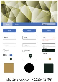 Light Blue, Yellow vector style guide with triangles. Web ui kit with abstract gradient triangles in its header. Beautiful layout for websites, landing pages.
