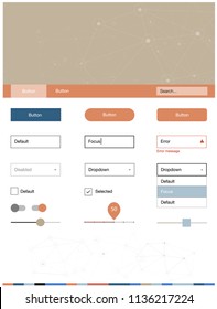 Light Blue, Yellow vector style guide with triangles, circles. Colorful ui/ux kit with triangles, circles in header. Beautiful layout for websites, landing pages.