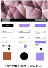 Light Blue, Yellow vector style guide with triangles. Web ui kit with abstract gradient triangles in its header. Beautiful layout for websites, landing pages.