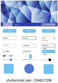 Light Blue, Yellow vector style guide with triangles. Colorful ui/ux kit with header consisted of triangles. Beautiful layout for websites, landing pages.
