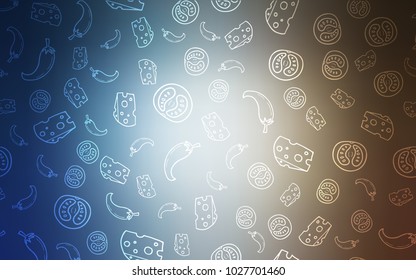 Light Blue, Yellow vector template with organic meal. Blurred decorative design of snacks in doodle style. Template for meal cooking in kitchen.