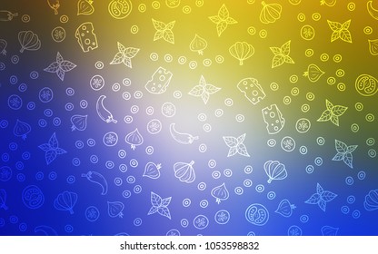Light Blue, Yellow vector template with organic meal. Beautiful colored illustration with food in doodle style. Pattern for ads of breakfast, lunch, dinner.