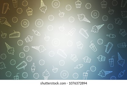 Light Blue, Yellow vector template with sweet snacks. Beautiful colored illustration with candies in doodle style. Pattern for ads of breakfast, lunch, dinner.