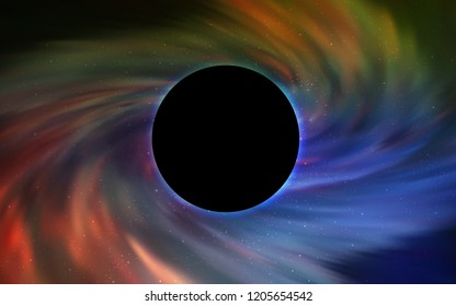 Light Blue, Yellow vector template with a black hole, space. Abstract illustration with glitter colorful cosmic stars. Template for Black Friday sales.