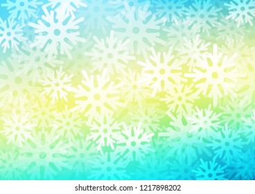 Light Blue, Yellow vector template with ice snowflakes. Shining colored illustration with snow in christmas style. The template can be used as a new year background.