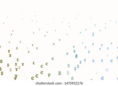 Light Blue, Yellow vector template with currency. Shining illustration with signs of currency on abstract template. Design for business advert of economic, wealth.