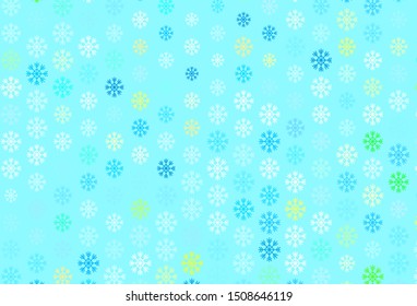 Light Blue, Yellow vector template with ice snowflakes. Colorful snowflakes with gradient on abstract background. Template for a new year background.