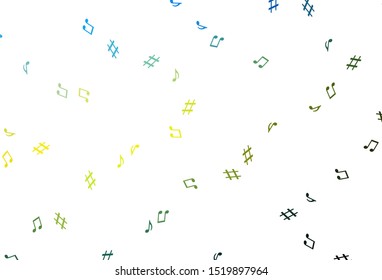 Light Blue, Yellow vector template with musical symbols. Decorative design in abstract style with music shapes. Pattern for websites of musitians.
