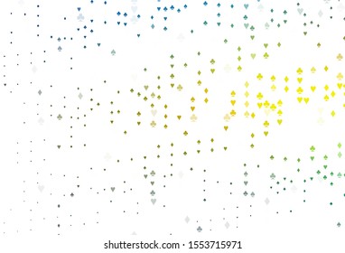 Light Blue, Yellow vector template with poker symbols. Illustration with set of hearts, spades, clubs, diamonds. Design for ad, poster, banner of gambling websites.