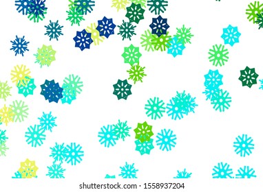 Light Blue, Yellow vector template with ice snowflakes. Decorative shining illustration with snow on abstract template. The template can be used as a new year background.