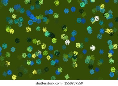 Light Blue, Yellow vector template with ice snowflakes. Decorative shining illustration with snow on abstract template. The pattern can be used for year new  websites.