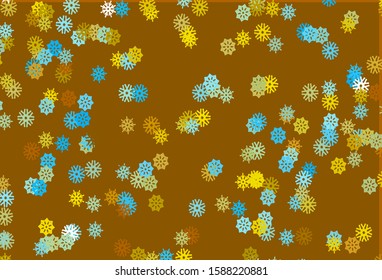 Light Blue, Yellow vector template with ice snowflakes. Snow on blurred abstract background with gradient. New year design for your business advert.
