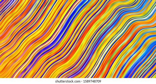 Light Blue, Yellow vector template with lines. Colorful geometric sample with gradient curves.  Pattern for websites, landing pages.