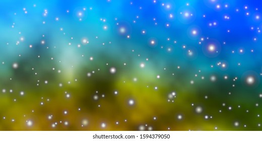 Light Blue, Yellow vector template with neon stars. Modern geometric abstract illustration with stars. Best design for your ad, poster, banner.