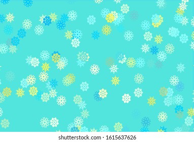 Light Blue, Yellow vector template with ice snowflakes. Shining colored illustration with snow in christmas style. The pattern can be used for year new  websites.