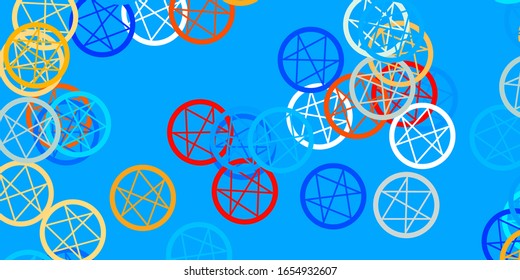 Light Blue, Yellow vector template with esoteric signs. Abstract illustration with gothic gradient shapes. Design for magic, spiritual events.