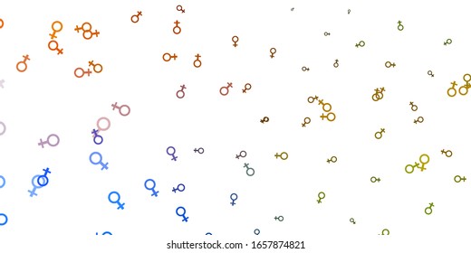 Light Blue, Yellow vector template with businesswoman signs. Illustration with signs of women's strength and power. Elegant design for wallpapers.