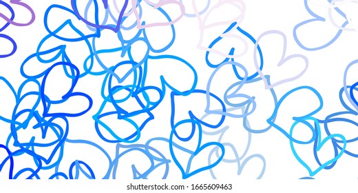 Light Blue, Yellow vector template with doodle hearts. Beautiful colored illustration with hearts in celebration style. Design for ad, poster, banner of Valentine Day.