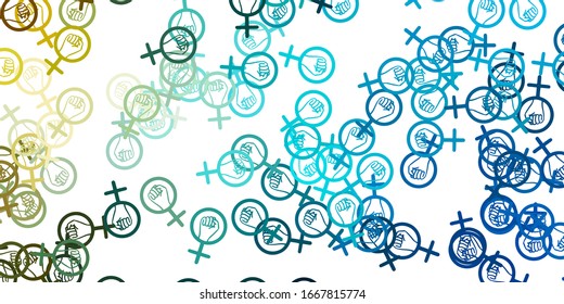 Light Blue, Yellow vector template with businesswoman signs. Colorful feminism symbols with a gradient in modern style. Simple design for your web site.