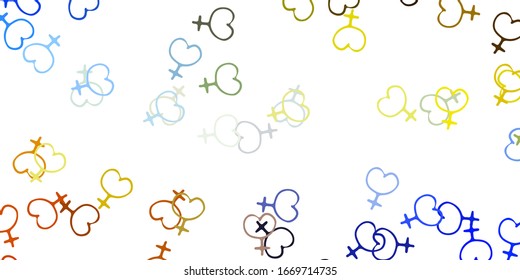 Light Blue, Yellow vector template with businesswoman signs. Colorful illustration with gradient feminism shapes. Elegant design for wallpapers.