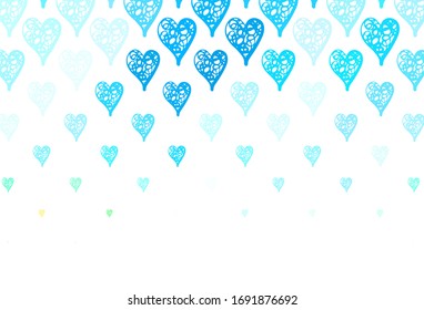 Light Blue, Yellow vector template with doodle hearts. Decorative design with hearts in simple style . Design for a business advert of anniversary.