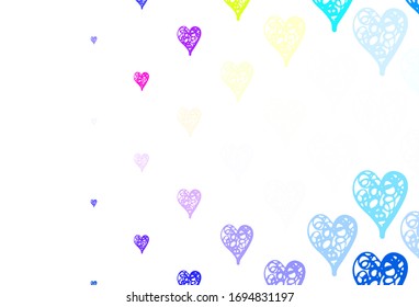 Light Blue, Yellow vector template with doodle hearts. Decorative design with hearts in simple style . Template for Valentine's greeting postcards.