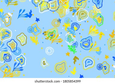 Light Blue, Yellow vector template with chaotic shapes. Decorative design in abstract style with random forms. Simple design for your web site.