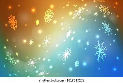 Light Blue, Yellow vector template with ice snowflakes. Decorative shining illustration with snow on abstract template. The pattern can be used for new year ad, booklets.