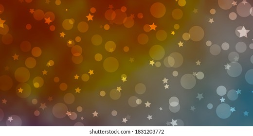 Light Blue, Yellow vector template with circles, stars. Illustration with set of colorful abstract spheres, stars. Design for wallpaper, fabric makers.