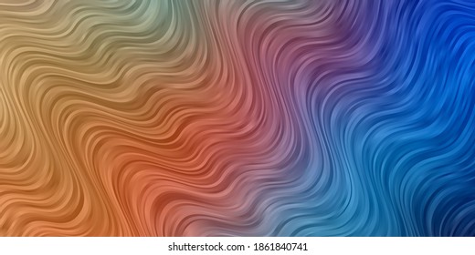 Azul claro, plantilla de vector amarillo con curvas. Ilustración brillante con arcos circulares gradientes. Mejor diseño para tu anuncio, afiche, banner.