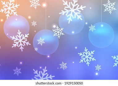 Plantilla vectorial amarillo azul claro en estilo carnaval. Ilustración con gradientes bolas de Navidad, copos de nieve. Diseño inteligente para la promoción de la universidad.