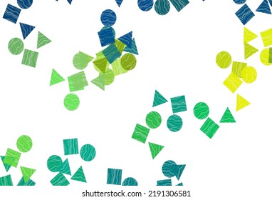 Light Blue, Yellow vector template with crystals, circles, squares. Circles, lines, rhombus with colorful gradient. Modern template for your landing page.