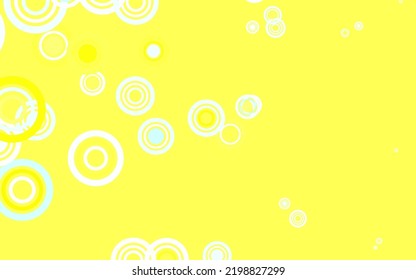 Azul claro, plantilla de vector amarillo con círculos. Ilustración abstracta moderna con gotas de agua coloridas. Diseño para afiches, banner de sitios web.