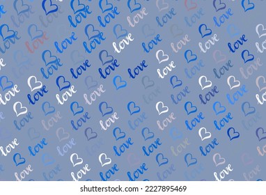 Azul claro, plantilla de vector amarillo con corazones de garabato. Ilustración brillante con corazones sobre plantilla abstracta. Diseño para un anuncio comercial de aniversario.