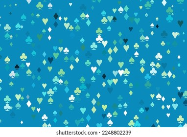 Light Blue, Yellow vector template with poker symbols. Illustration with set of hearts, spades, clubs, diamonds. Pattern for booklets, leaflets of gambling houses.