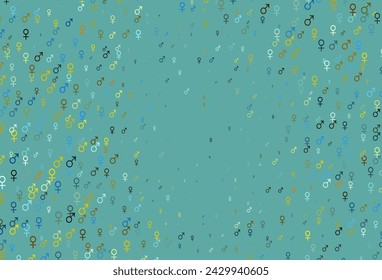 Plantilla de vector azul claro, amarillo con símbolos de hombre, mujer. Ilustración abstracta con símbolos de género de degradado colorido. Diseño moderno para fondos de pantalla unisex.