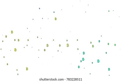 Light Blue, Yellow vector template with cryptocurrency. Shining colored illustration with Bitcoin signs, BTC. Template can be used as a background for ads of markets, loans.