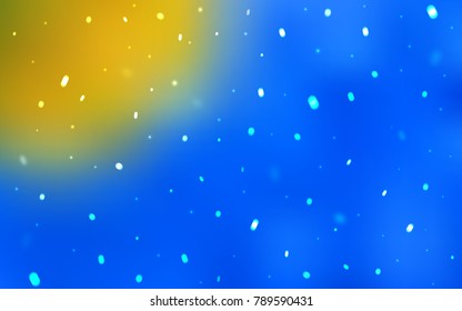 Light Blue, Yellow vector template with ice snowflakes. Blurred decorative design in xmas style with snow. New year design for your business advert.
