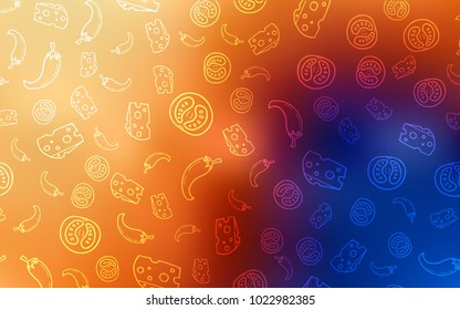 Light Blue, Yellow vector texture with delicious snacks. Beautiful colored illustration with food in doodle style. Template for meal cooking in kitchen.