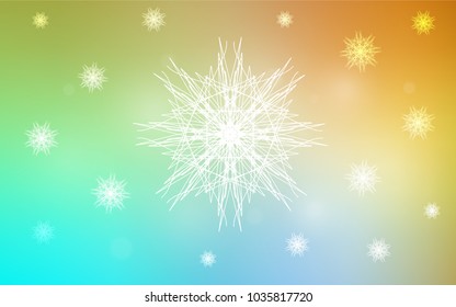 Light Blue, Yellow vector texture with colored snowflakes. Snow on blurred abstract background with gradient. The pattern can be used for new year ad, booklets.