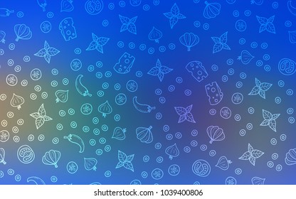 Light Blue, Yellow vector texture with delicious snacks. Glitter abstract sketch with gourmet food. Pattern for menu of cafes, bars, restaurants.