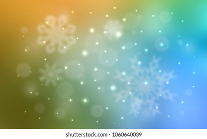 Light Blue, Yellow vector texture with colored snowflakes. Modern geometrical abstract illustration with crystals of ice. The template can be used as a new year background.