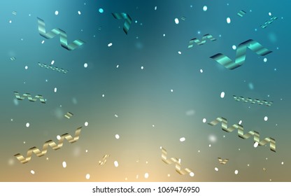 Light Blue, Yellow vector texture with birthday confetti. Beautiful colored illustration with ribbon in celebration style. The pattern can be used for new year ad, booklets.
