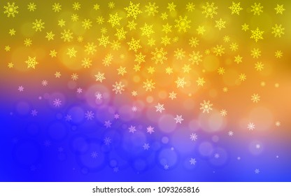 Light Blue, Yellow vector texture with colored snowflakes. Decorative shining illustration with snow on abstract template. The pattern can be used for new year leaflets.