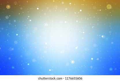 Light Blue, Yellow vector texture with colored snowflakes. Shining colored illustration with snow in christmas style. The pattern can be used for year new  websites.