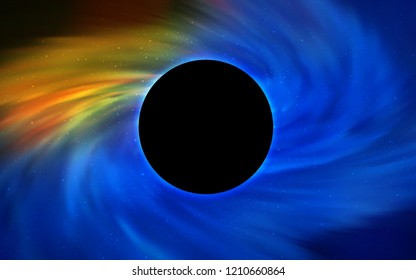 Light Blue, Yellow vector texture with a black hole, galaxy. Colorful black hole with shining night sky stars. Backdrop for super sales on Black Friday.