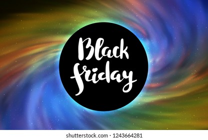 Light Blue, Yellow vector texture with a black hole, galaxy. Abstract illustration with glitter colorful cosmic stars. Pattern for posters, banners of sales.