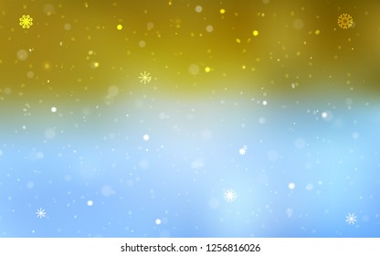 Light Blue, Yellow vector texture with colored snowflakes. Decorative shining illustration with snow on abstract template. New year design for your business advert.